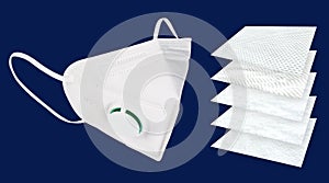 White five layer respirator mask with valve