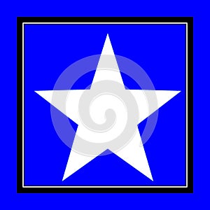 White five-pointed star on a bright blue background