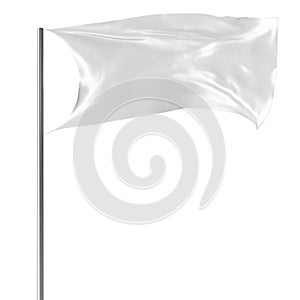 White flag on flagpole flying in the wind empty mock-up, flag isolated on white background. Blank Mock-up for your