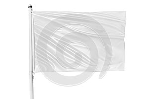 White flag waving in the wind on flagpole, isolated on white background