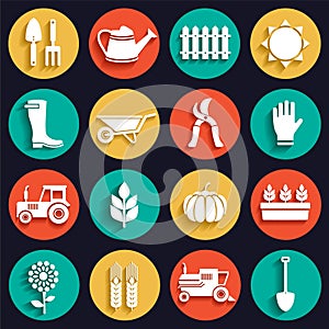 White flat agriculture, farm and garden icons set