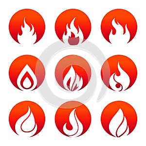 White flat fire icons in fire rounds design