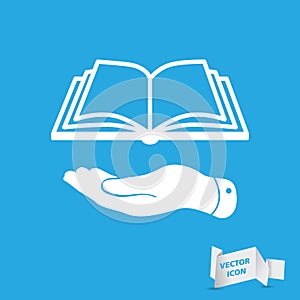 White flat hand giving the book icon