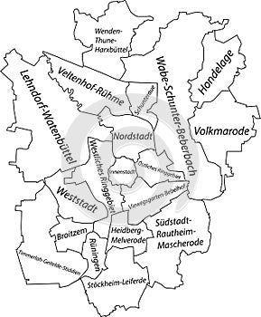 White tagged districts map of BRAUNSCHWEIG, GERMANY