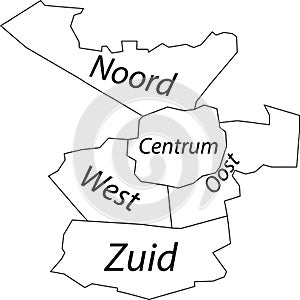 White tagged districts map of ENSCHEDE, NETHERLANDS