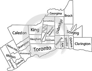 White tagged map of municipalities of GREATER TORONTO AREA, ONTARIO, CANADA photo