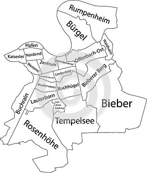 White tagged districts map of OFFENBACH AM MAIN, GERMANY photo