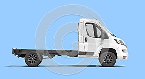 white flatbed truck for car branding and advertising right view 3d render on blue background photo
