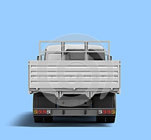 white flatbed truck template isolated on white for car branding and advertising back view 3d render on blue background