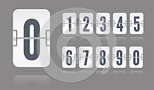 White flip mechanical score board numbers floating with reflections. Vector template for time counter or web page timer