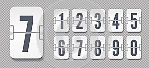 White flip mechanical score board numbers with shadows. Vector template for time counter or web page timer