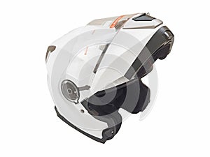 White flip-up motorcycle helmet isolated