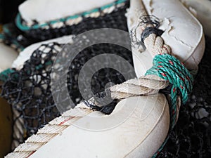 White floats on fishing net