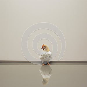 Minimalist Photography: Lifelike Representation Of A Cute Chicken In A Stark Room photo