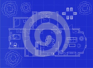 White floor plan sketch of a house on millimeter paper.