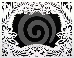 White floral frame. Paper cutting.