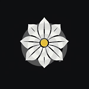White Floral Logo On Black Background - Japanese Folk Art Style photo