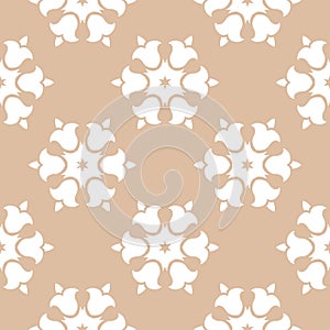 White floral seamless pattern on beige background