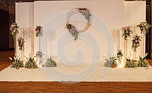 White Floral Wedding Backdrop Background. Wedding Ceremony Special Occasion Event, Decoration Concept