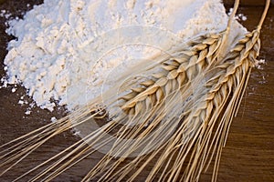 White flour with wheat ears