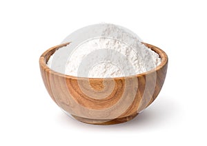 White flour in wooden bowl