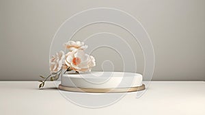 White flower background abstract with Generative Ai for gold podium stand.