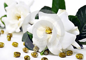 White flower with beads