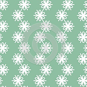 White flower garland on mint green background, seamless pattern for textile and decoration
