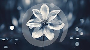 A white flower is shown in black and white, AI