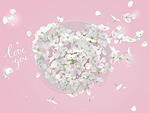 White Flower vector Heart on the wind on pink background