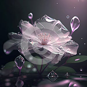 White flower on the water with water drops