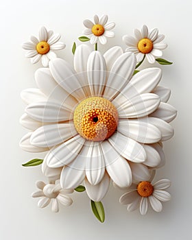 a white flower with yellow center surrounded by white daisies. generative ai