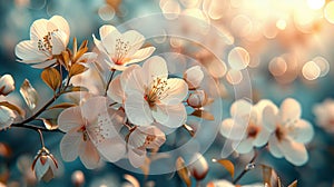 White flowers blooming on a tree branch, a beautiful floral event