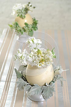 White flowers bouquet on egg