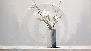 White Flowers In Glass Vase: Minimalistic Brushstrokes By Jayne Dutton