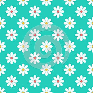 White flowers on green background seamless pattern