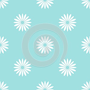 White flowers on light blue background seamless pattern. Vector