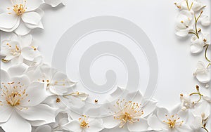 White Flowers paper texture on a White Background