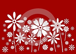 White flowers red banner