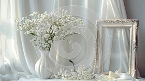 White Flowers and Stylish Frame for Expressing Love, Gratitude or Romantic Occasions