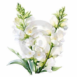 White Flowers Watercolor Illustration In Li-core Style