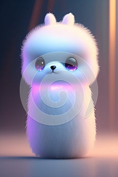 A white fluffy animal with purple eyes - Ai Generate