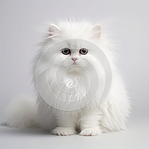 Soft Fluffy White Persian Cat In Clean Studio - Fuzzy In White Background photo