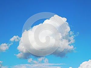 A white fluffy cloud flying in a blue sky