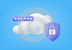 White fluffy cloud and locked padlock