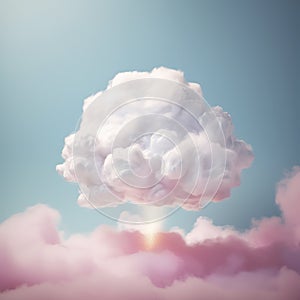 White fluffy cloud on pastel pink background. Minimal weather, speech concept.