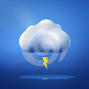 White Fluffy Cloud With Zip and Rain Isolated Over Soft Blue Background.