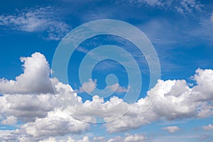 white fluffy clouds in the blue sky for background or backgrop n