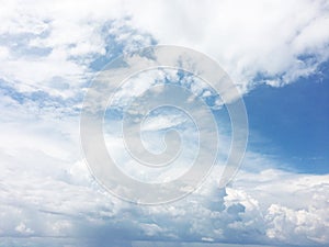 white fluffy clouds on blue sky in summer on sunny day