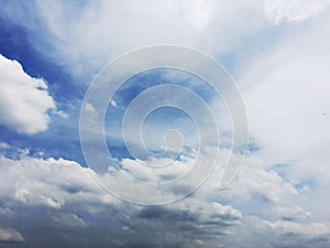 white fluffy clouds on blue sky in summer on sunny day